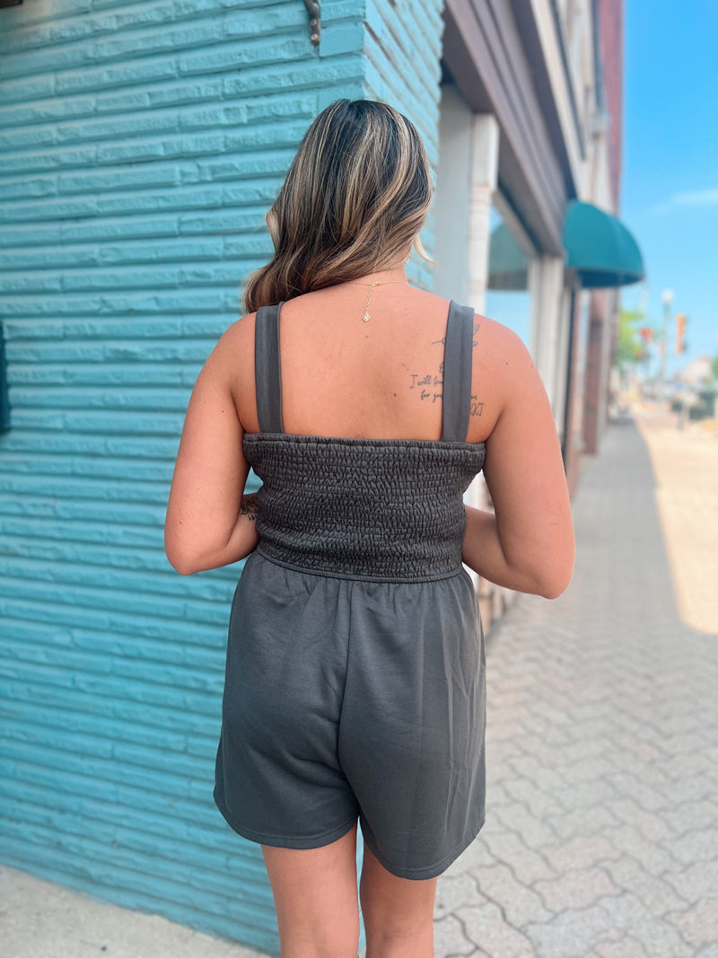 Charcoal Smocked Top Romper