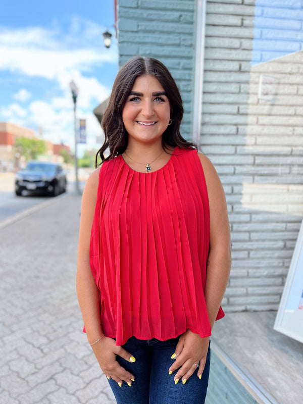 Red Pleated Dressy Tank