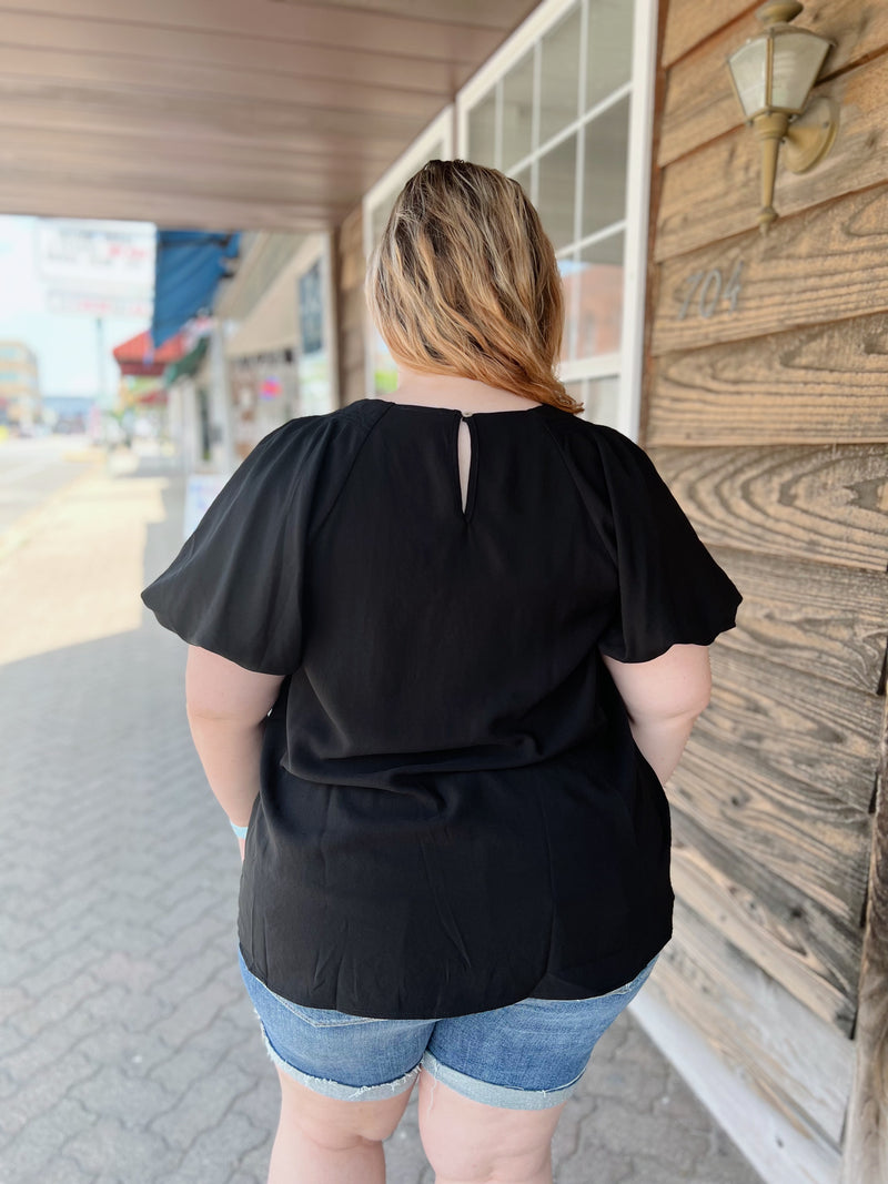 Curvy Cinched Puff Sleeve Dressy Top