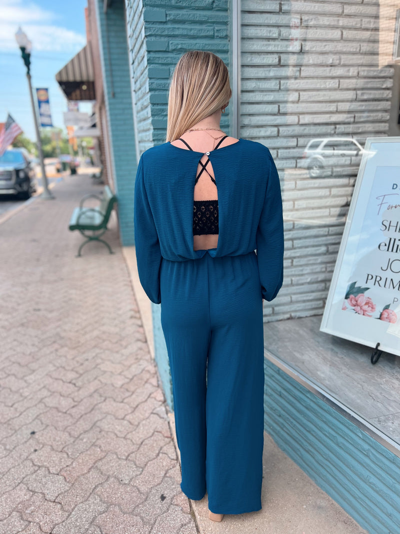 Long sleeve wide leg jumpsuit