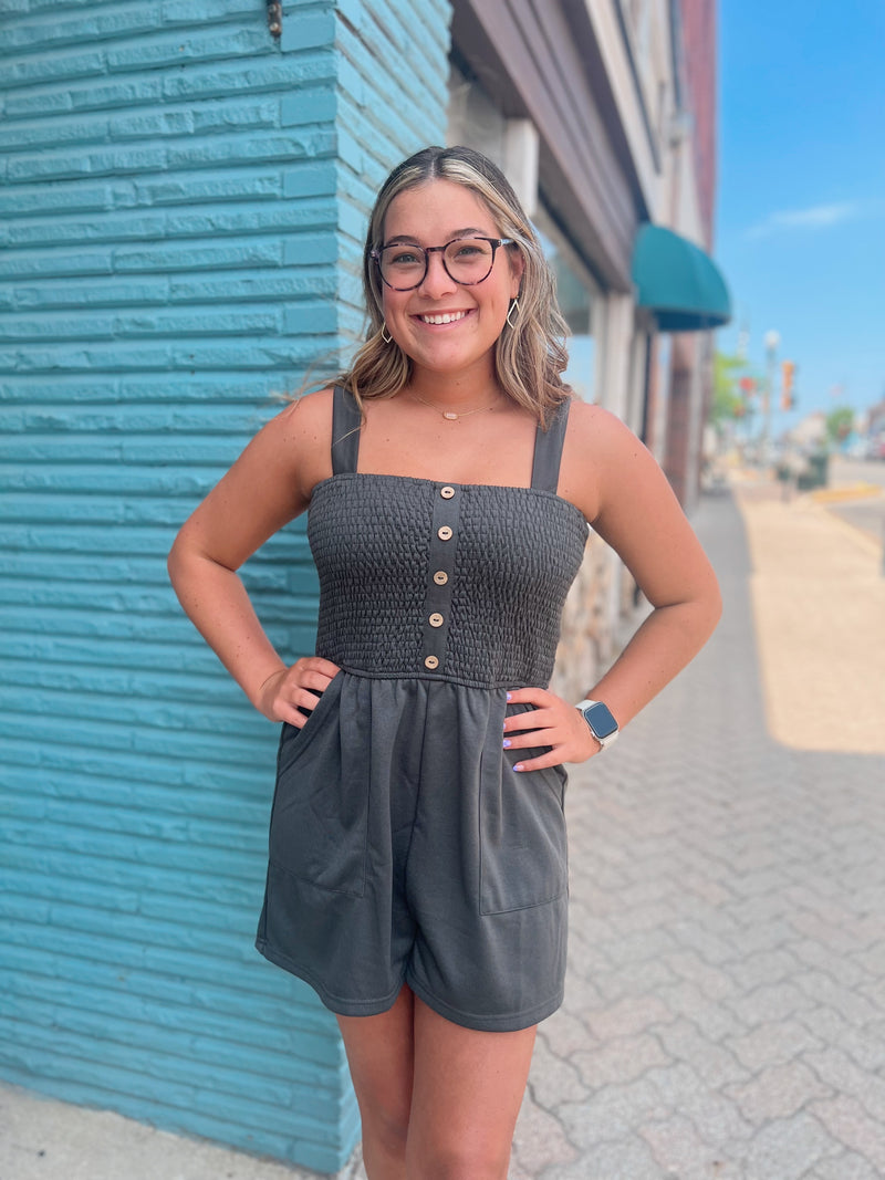 Charcoal Smocked Top Romper