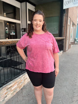 Curvy Acid Wash Front Pocket Tee