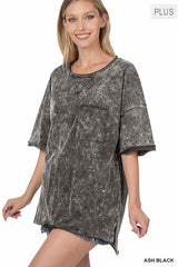 Curvy Acid Wash Front Pocket Tee