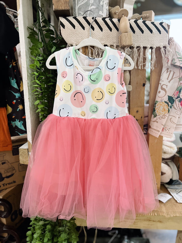 Kids Smiley Graphic Tulle Dress