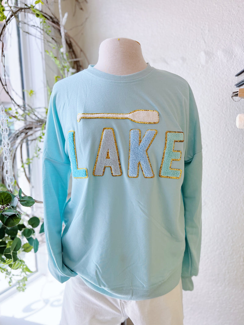 Blue Lake Chenille Patch Crewneck