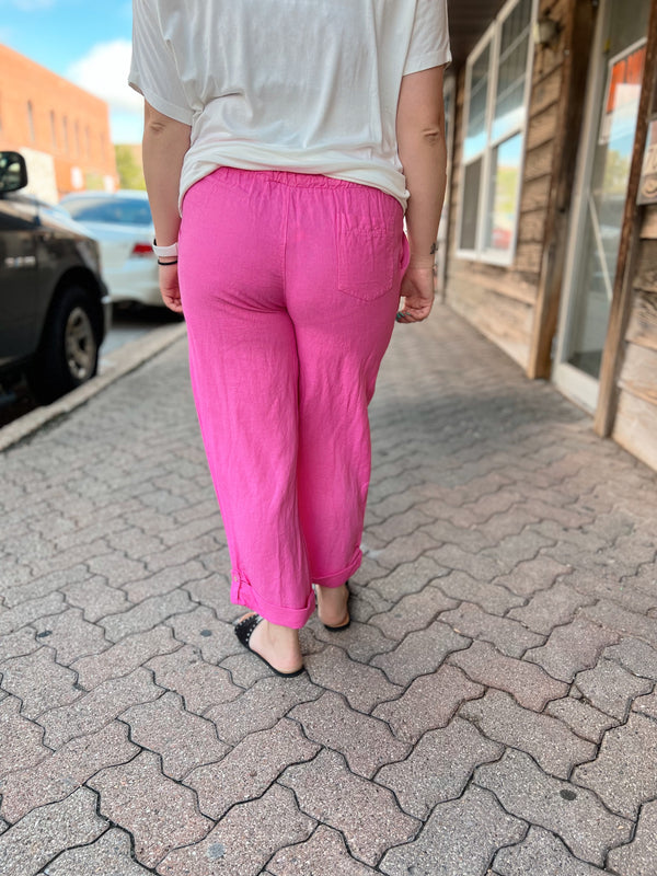 Pink Cropped Linen Pants