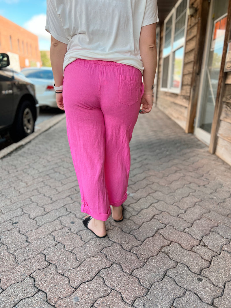 Pink Cropped Linen Pants