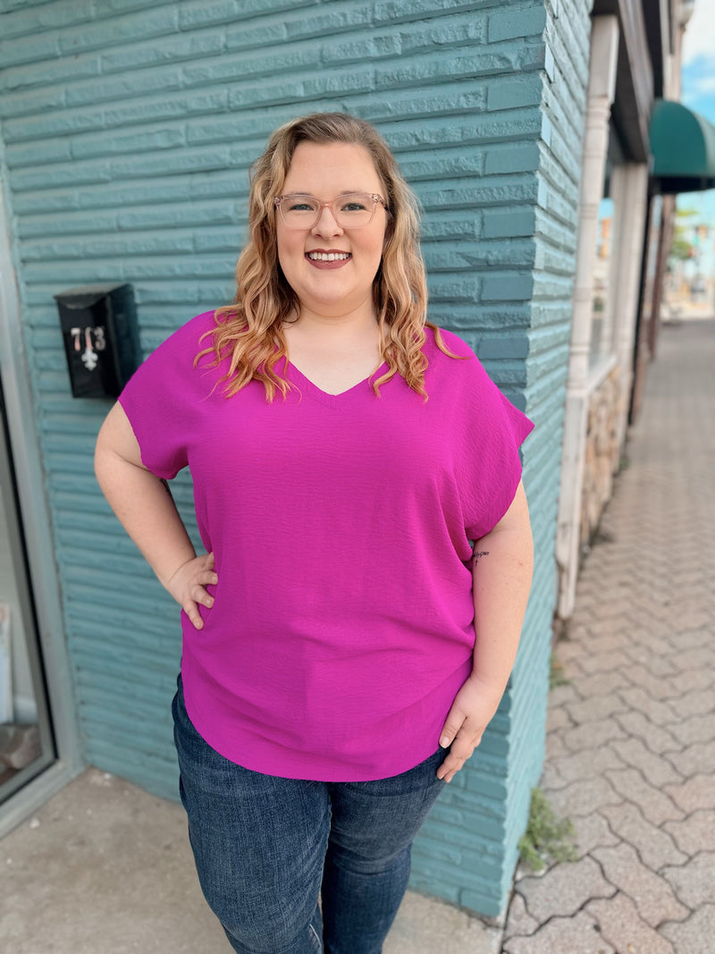 Curvy Basic Raw Hem Dressy Top