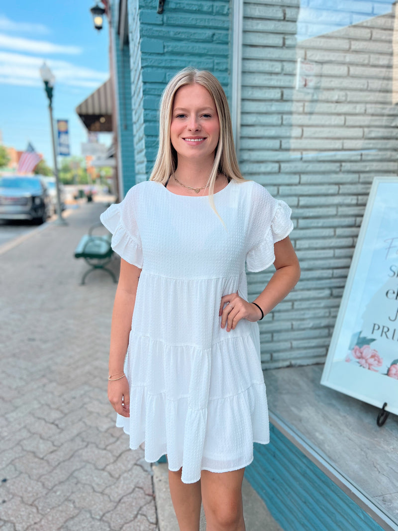 White Tiered Textured Dress