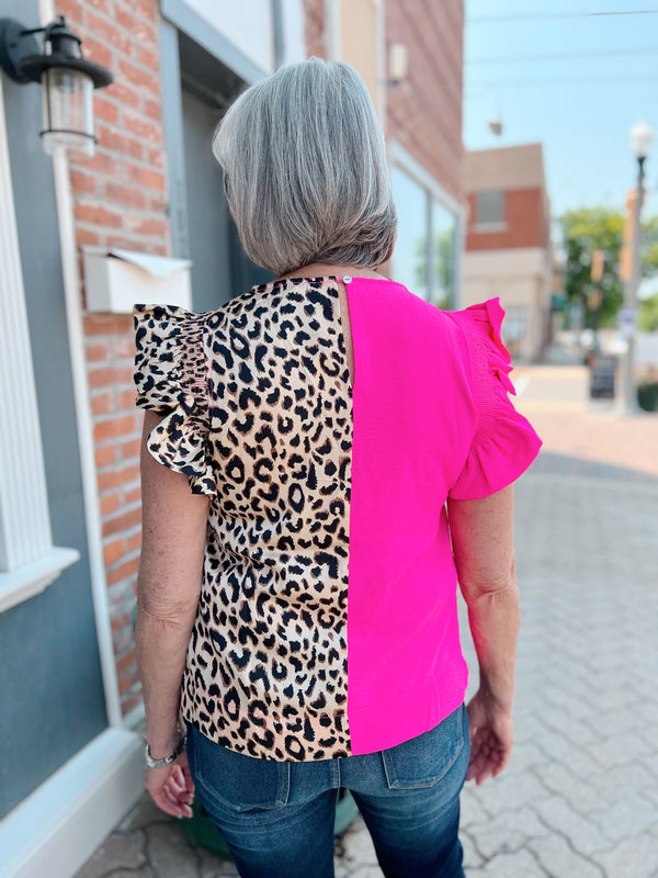 Leopard/Pink Contrast Top