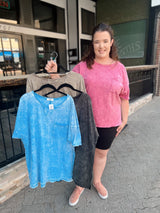 Curvy Acid Wash Front Pocket Tee