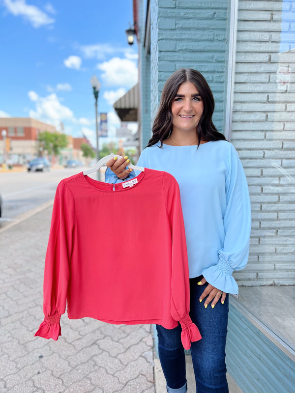 Smocked Sleeve Detail Dressy Top