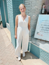 White Sleeveless Surplice Jumpsuit