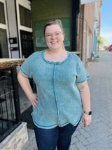 Curvy Acid Wash Waffleknit Top
