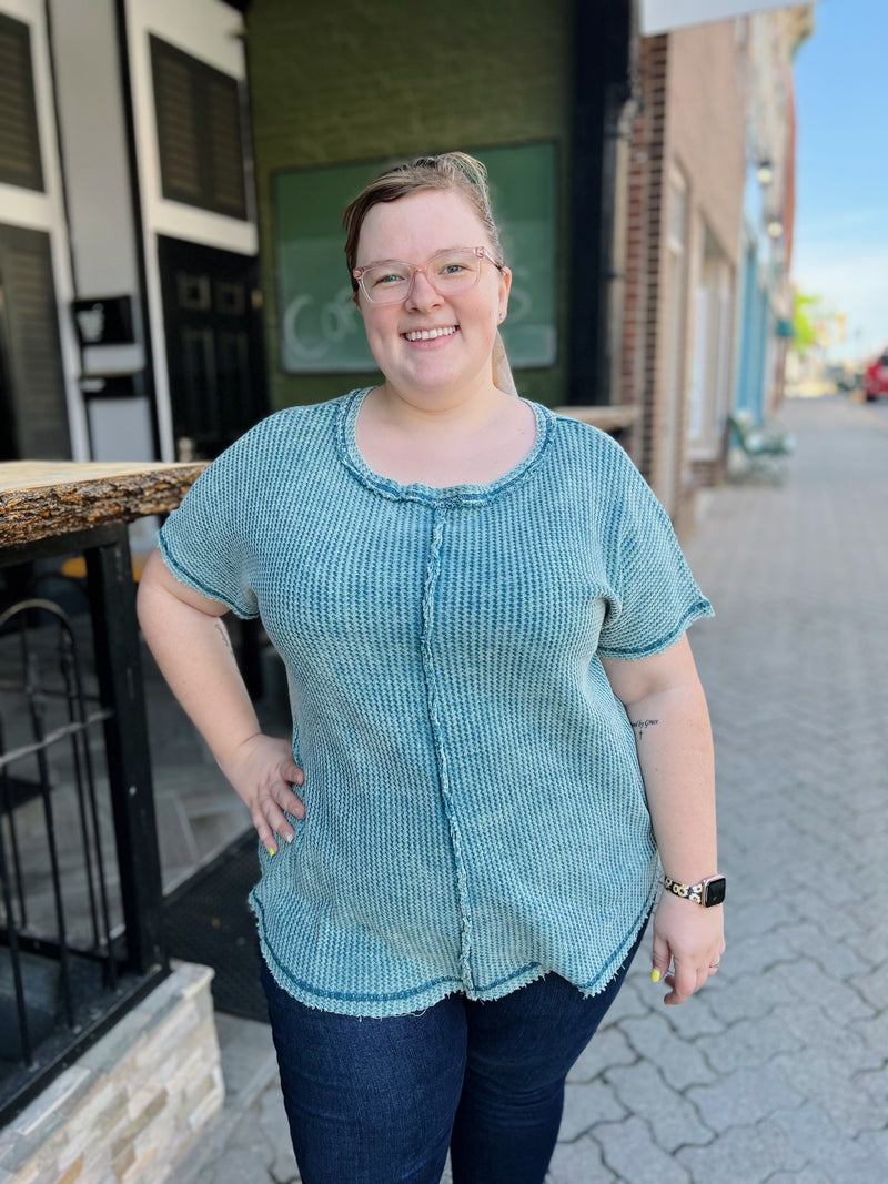 Curvy Acid Wash Waffleknit Top