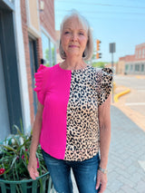 Leopard/Pink Contrast Top