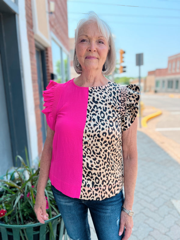Leopard/Pink Contrast Top