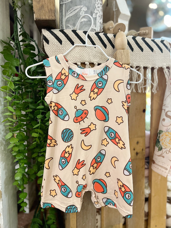 Kid's Cream Rocketship Romper