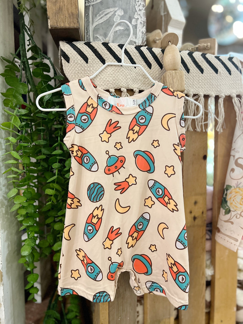 Kid's Cream Rocketship Romper