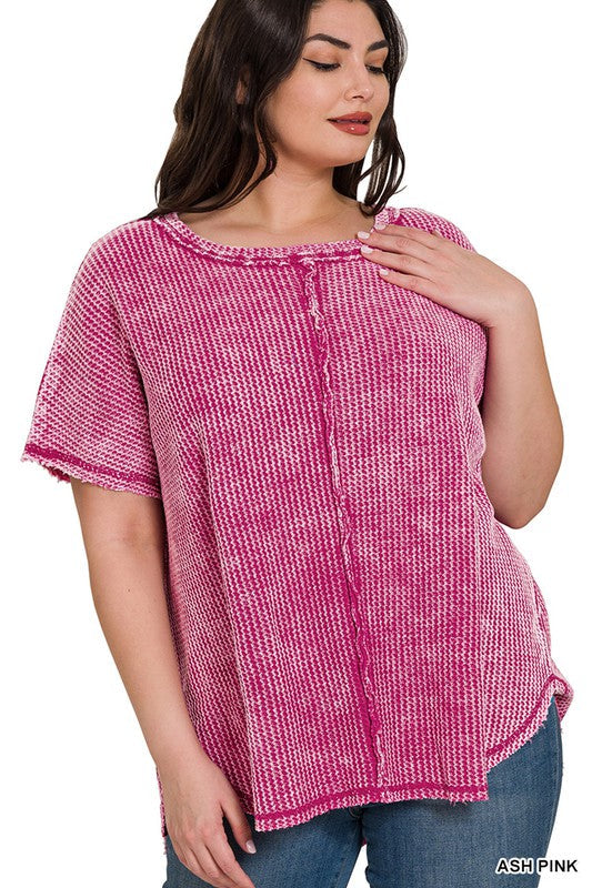 Curvy Acid Wash Waffleknit Top
