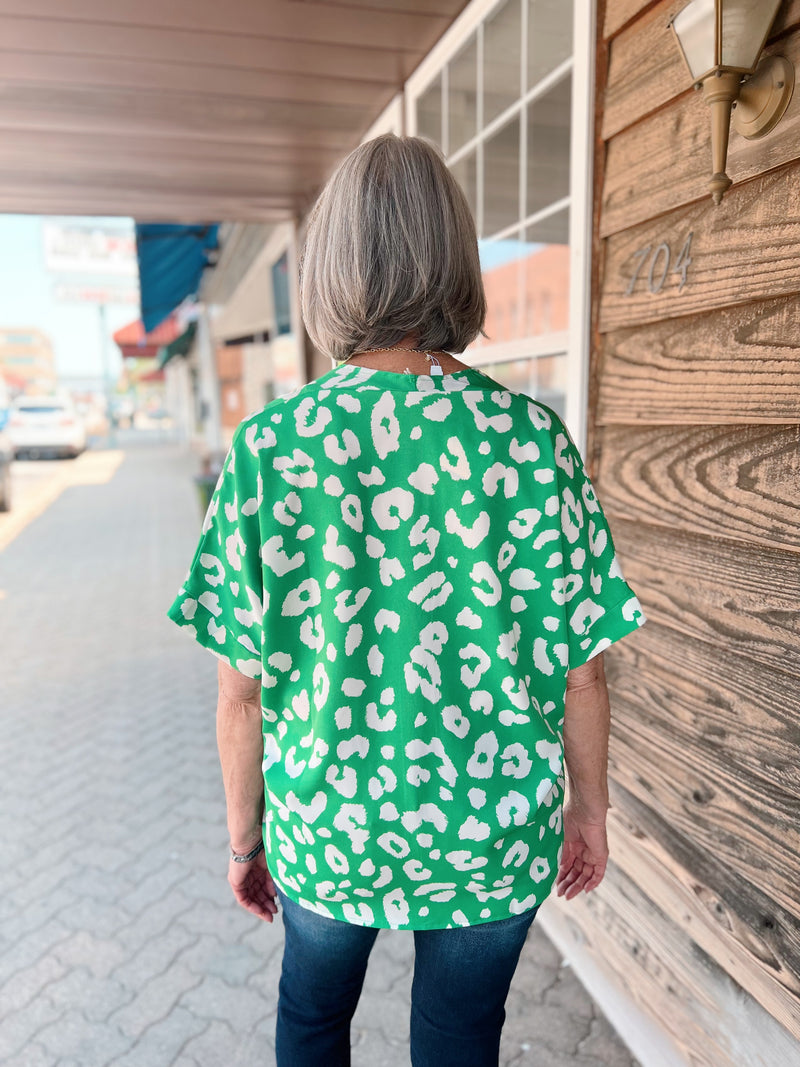 Kelly Green Emerald Leopard Top
