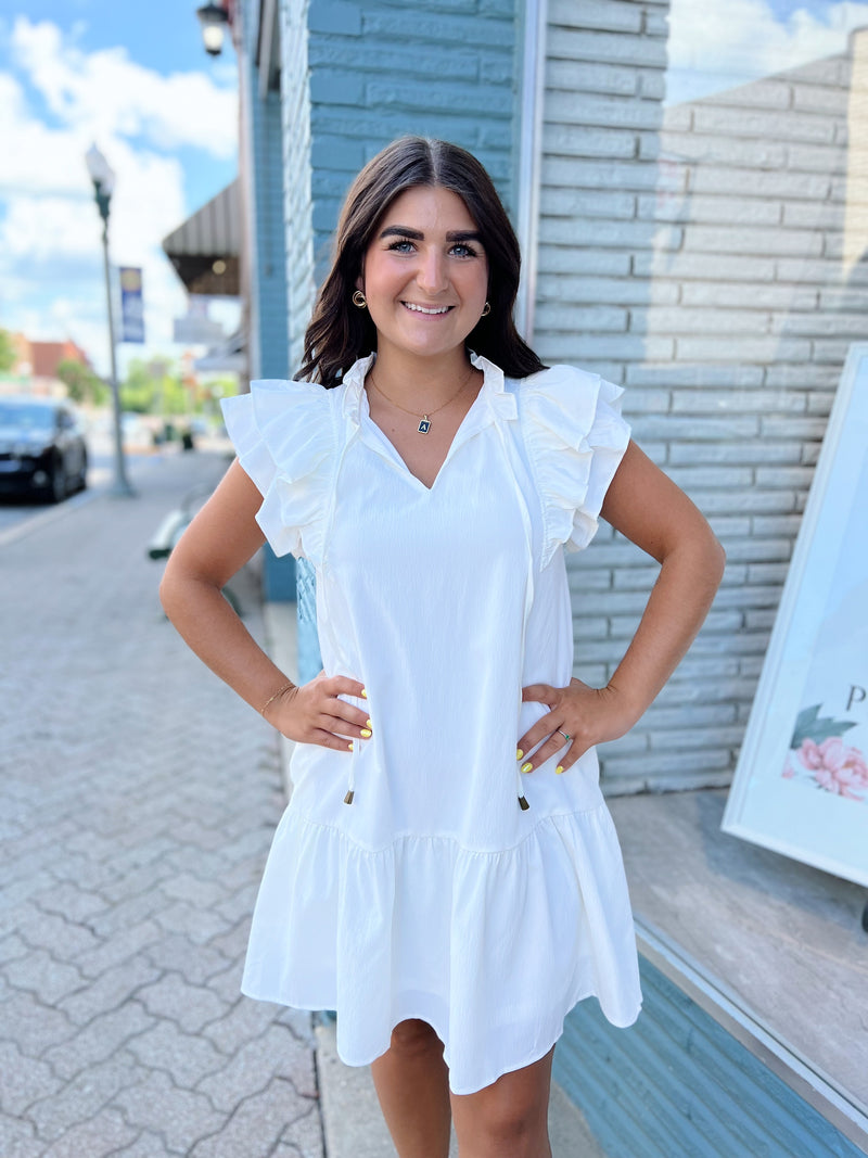 White ruffle sleeve dress