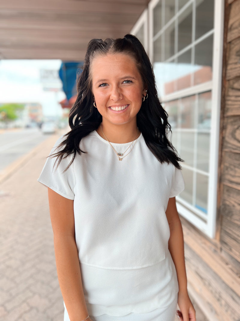 White Textured Cropped Top
