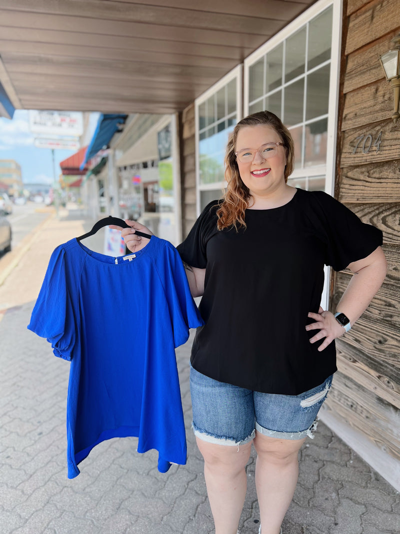 Curvy Cinched Puff Sleeve Dressy Top