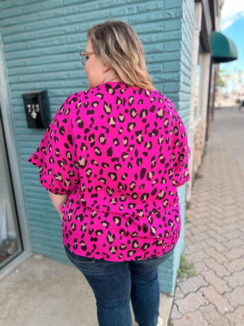 Curvy Pink Leopard Dressy Top