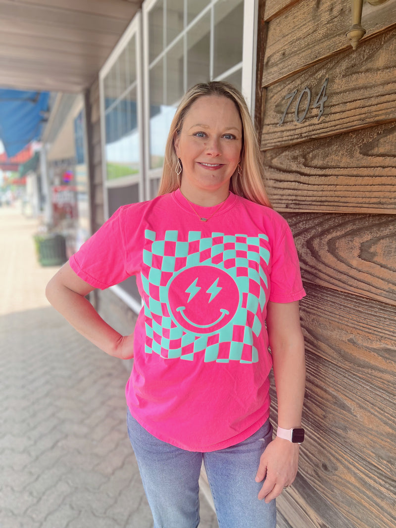 Neon Pink Smiley Tee