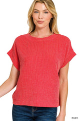 Raised Rib Cap Sleeve Top