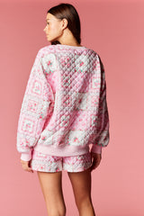 Pink Patchwork Quilted Pullover and Shorts Set