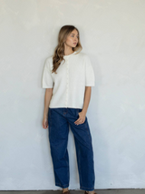 Ivory Ribbed Short Sleeve Cardigan