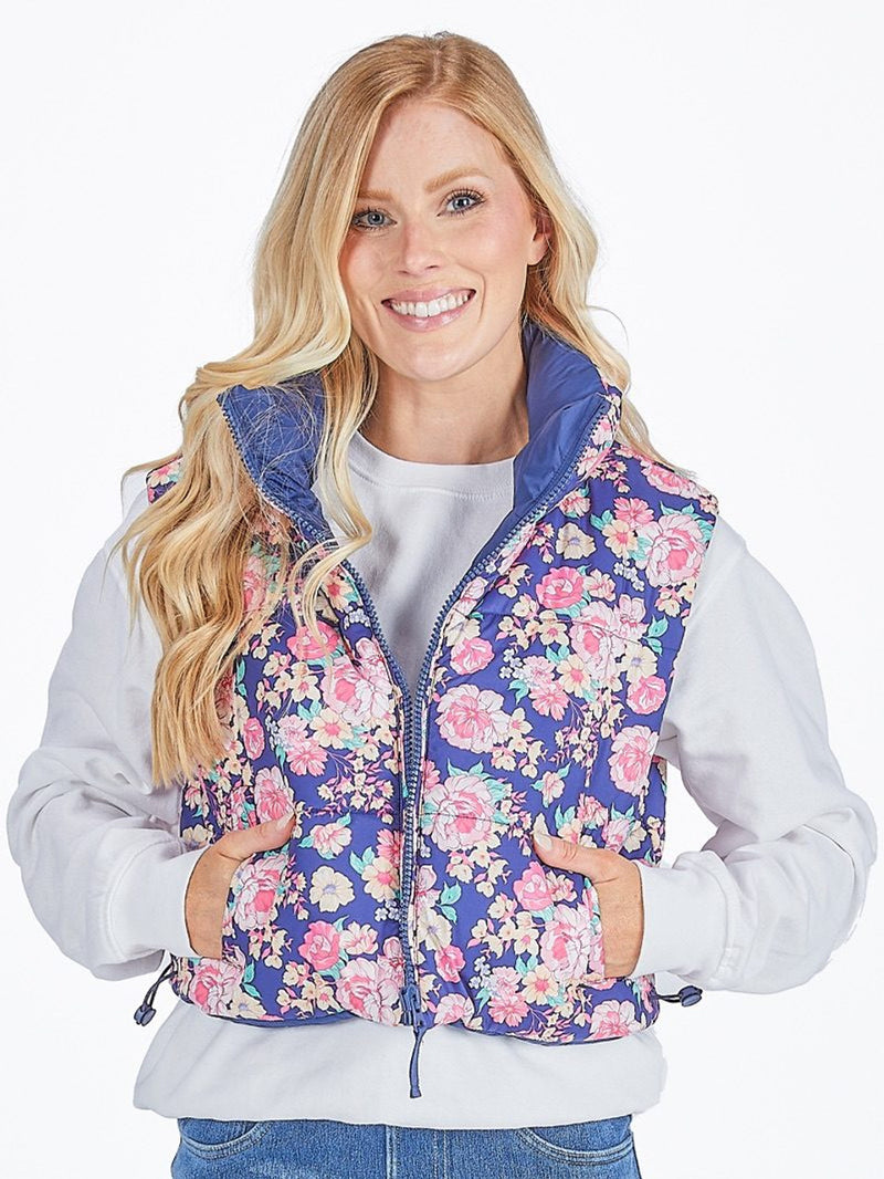 Navy Floral Puffer Vest