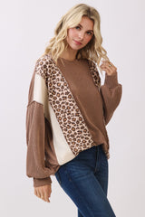 Leopard Color Block Ribbed Top