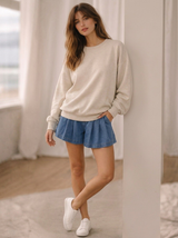 Denim Pleated Flowy Shorts