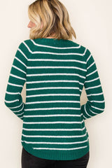 Green Long Sleeve Striped Sweater