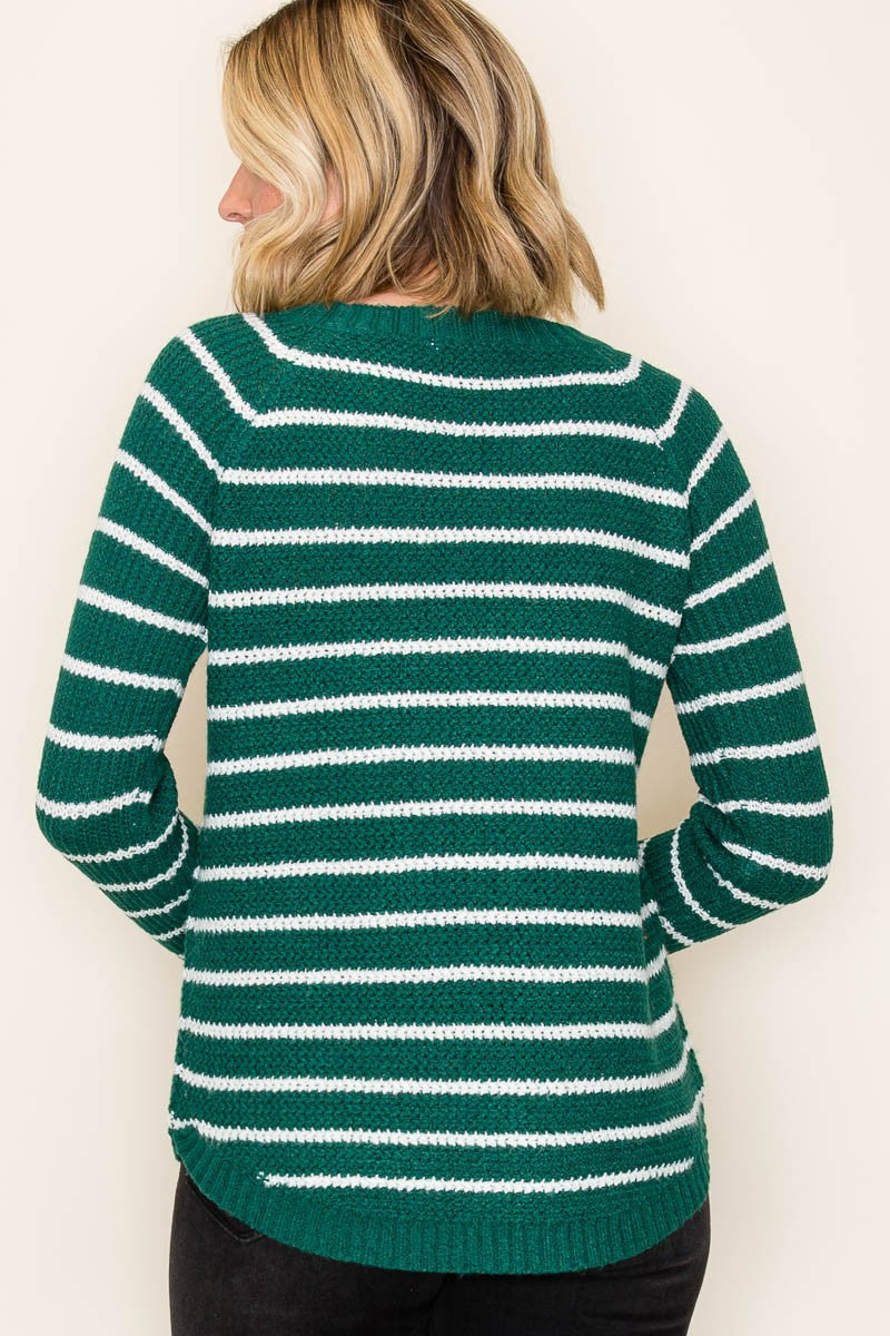 Green Long Sleeve Striped Sweater