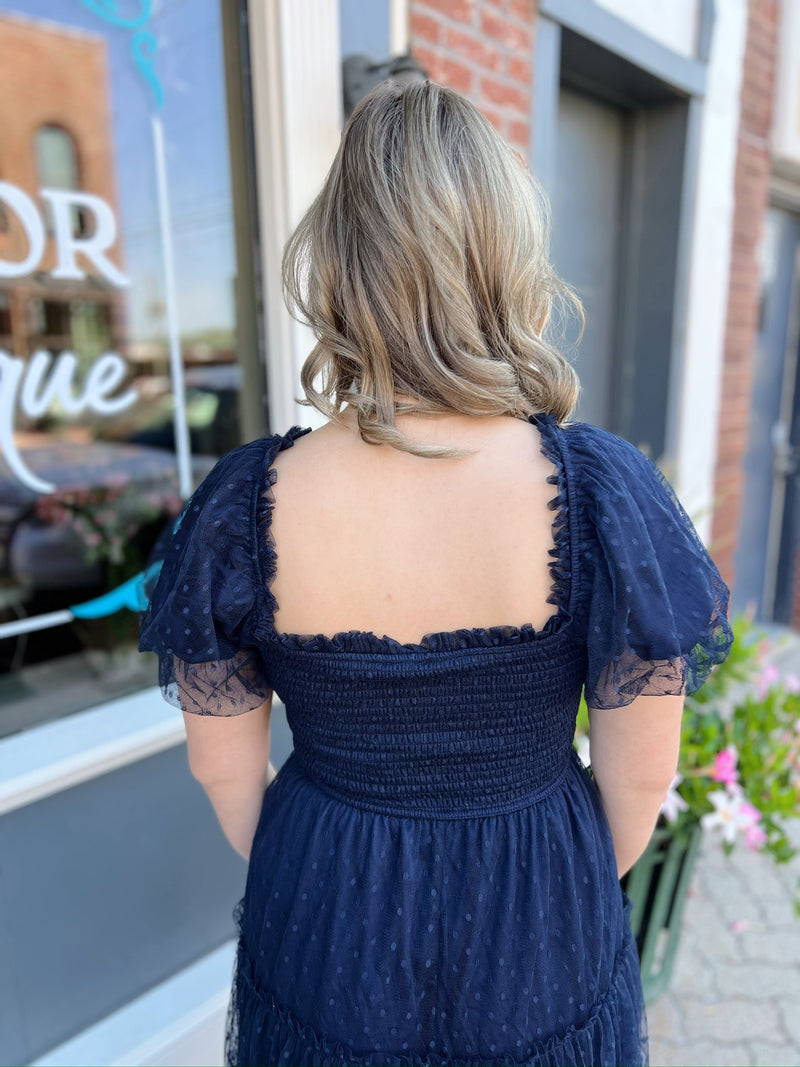 Tulle Layered Midi Dress With Short Sleeves