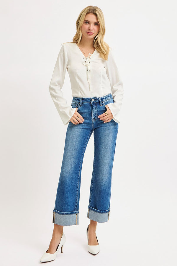 Lara's Mid Rise Crop Cuffed Jeans