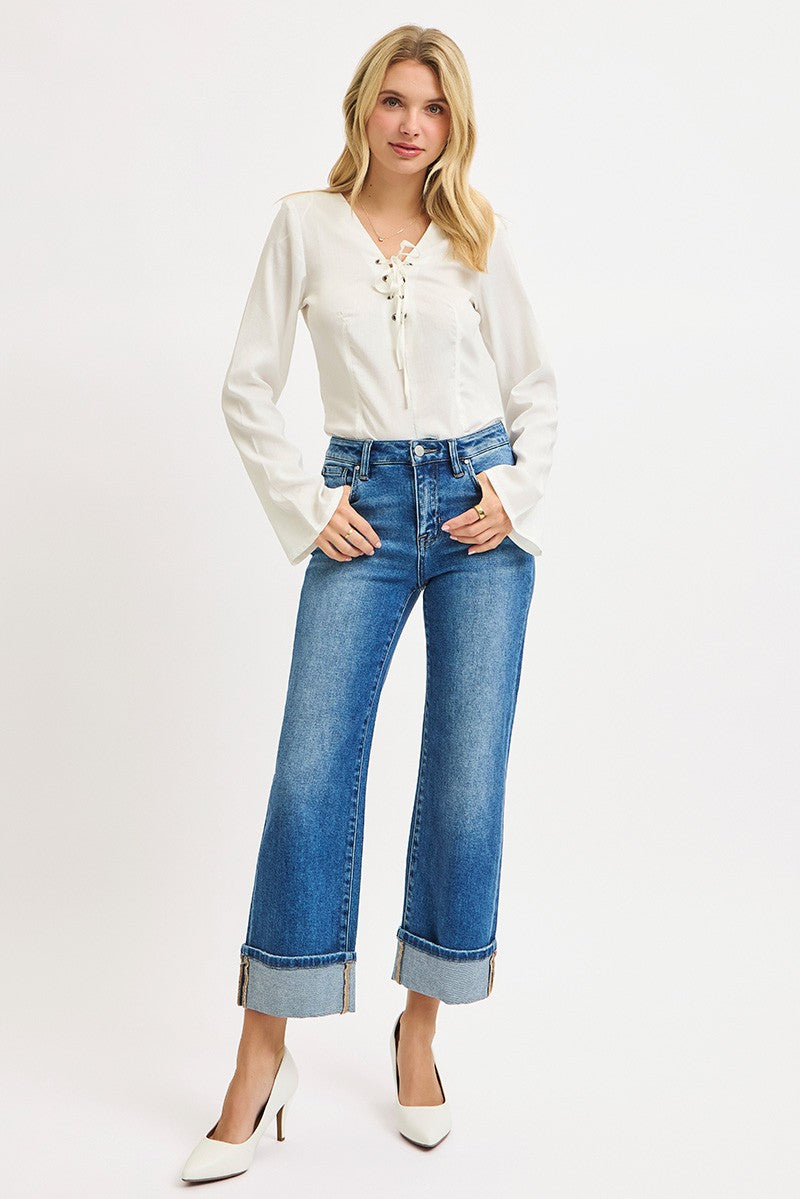 Lara's Mid Rise Crop Cuffed Jeans