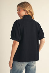 Rib Contrast V- Neck Top