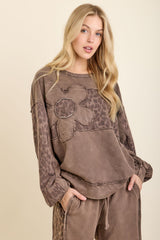 Brown Mineral Washed Leopard Daisy Patched Top