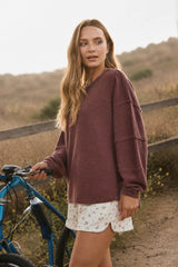 Maroon Exposed Seam Detail Long Sleeve Top