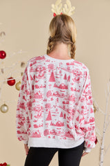 Ivory and Red Christmas Toile Printed Sweatshirt
