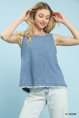 Light Denim Fray Edged Top