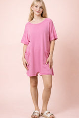 Mineral Wash Round Neck V Back Romper