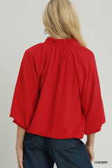 Smocked Collar Bubble Hem Top