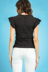 Black Soft Ruffle Sleeve Tee
