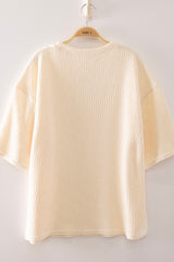 Cream Textured Short Sleeve Top